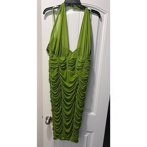 Olive lined mesh corset style midi dress